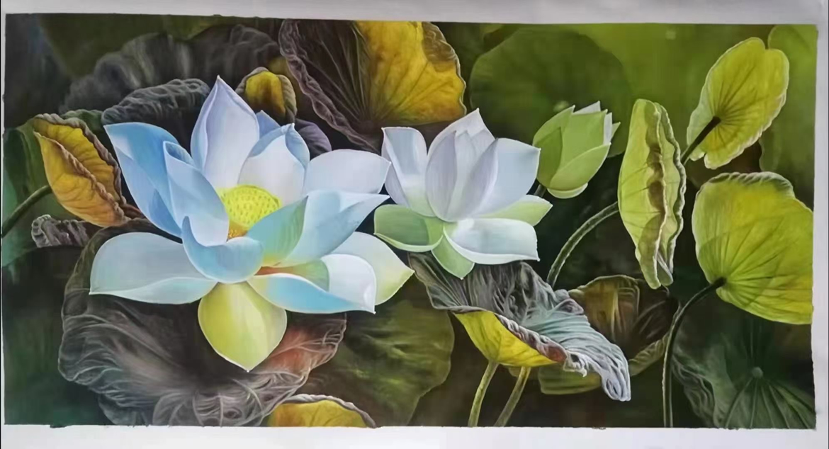荷花油畫作品
